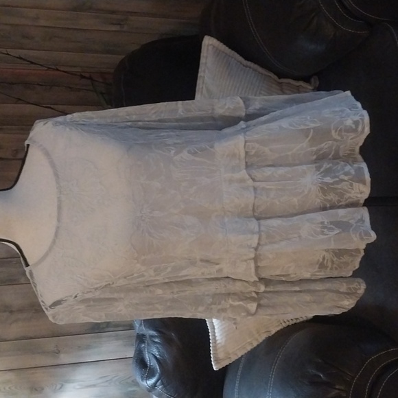 Sundance Gray Sheer Floral Lace Top Tunic Boho Bohemian Flowy Blouse Size L - Picture 1 of 9
